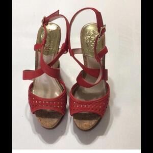 👠😎❤️Vince Camuto Natural Soft Calf Cork Wedge Size 6 EUC Strappy